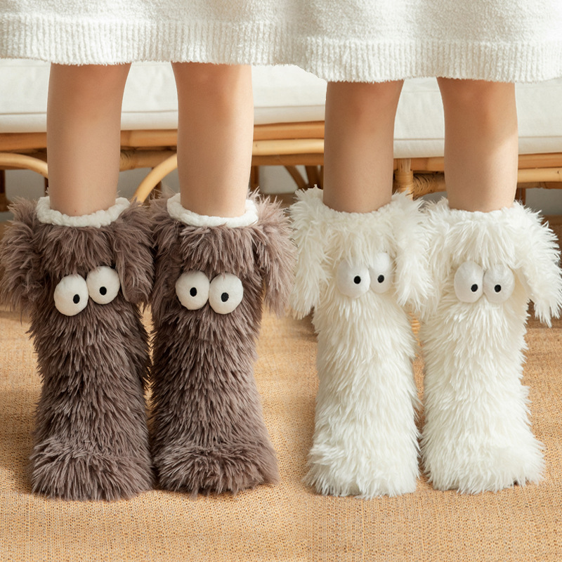 Womens Winter Cartoon Slipper Socks with Big Eyes Non-slip Floor Socks